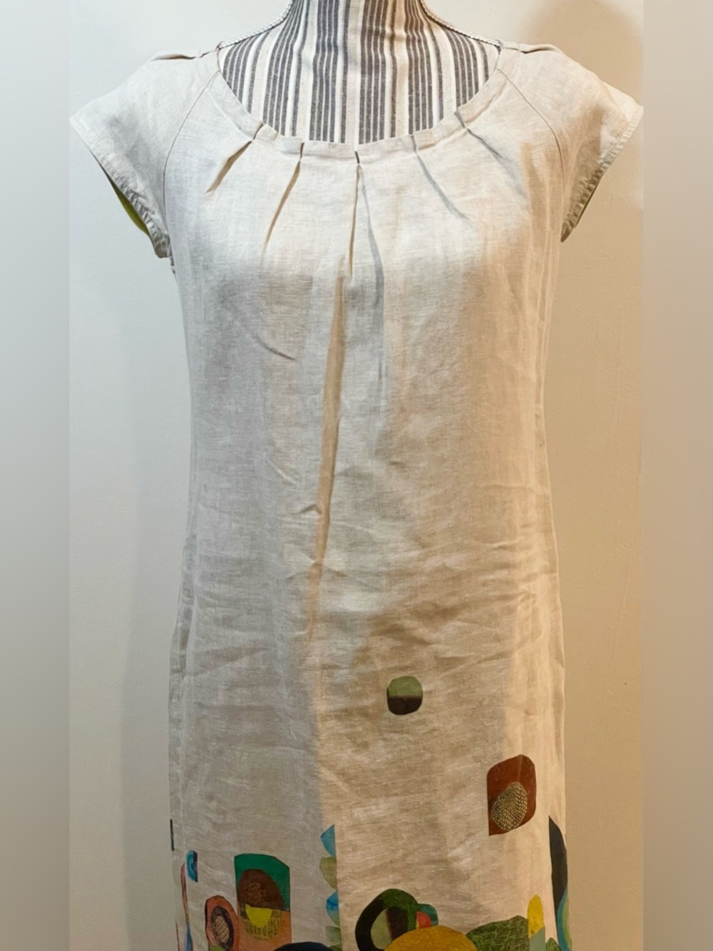 gorman Natural Linen Top with Olive Green Trim